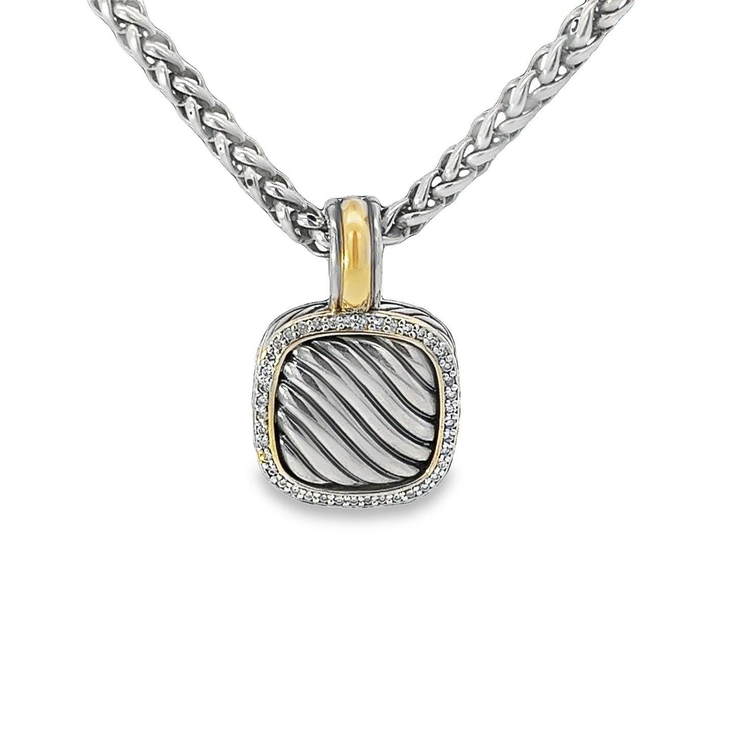 Wind Whisper Diamonds: Sterling Silver / 18K Yellow Diamonds Pendant Sterling Silver Chain Necklace