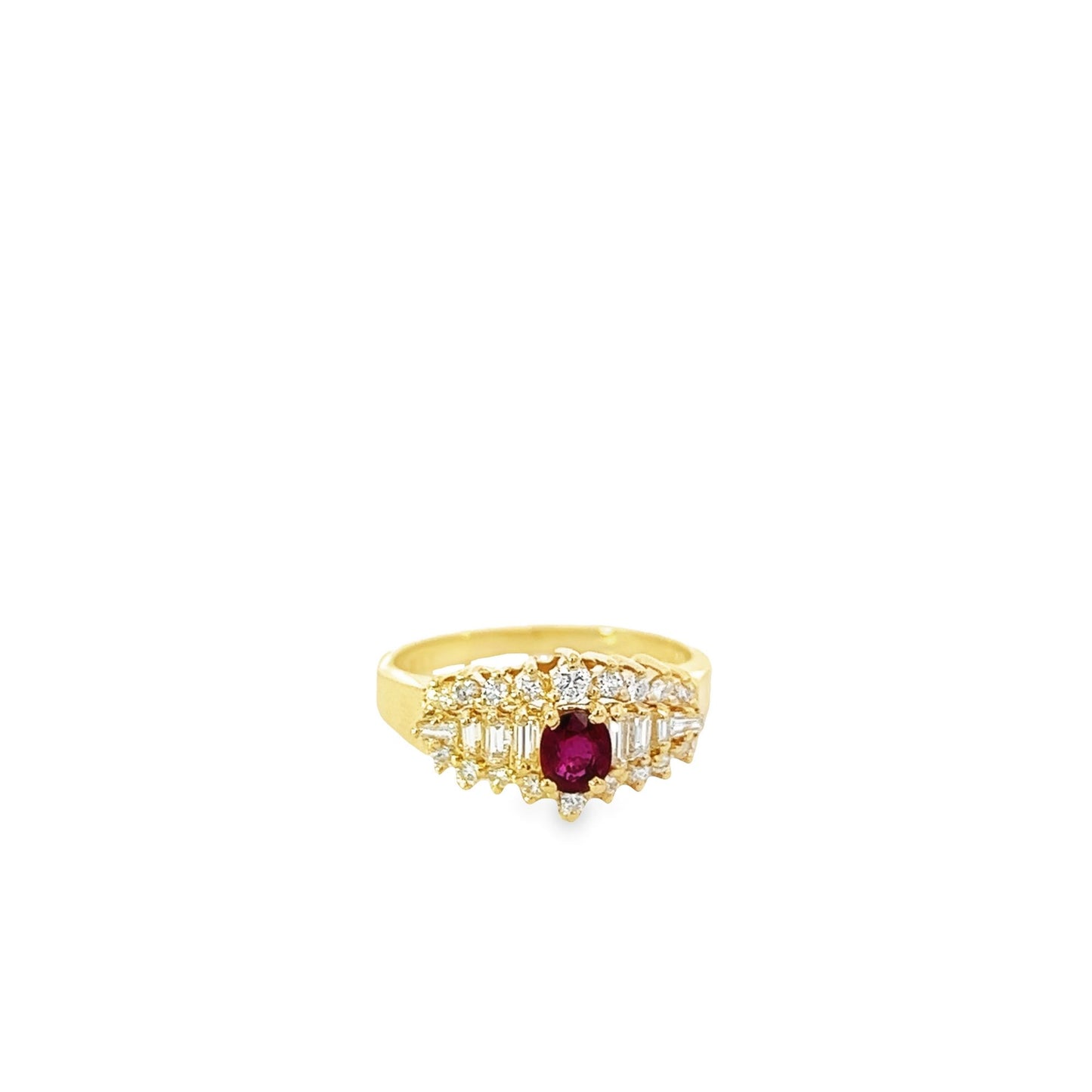 Sun-Kissed Ruby Brilliance: 14K Yellow Diamonds Ruby Ring